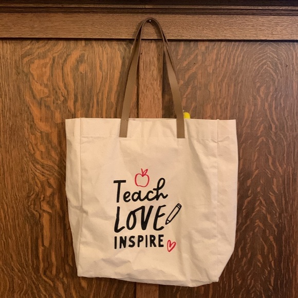 NWT Teach Love Inspire teacher heavy canvas tote bag - Picture 2 of 4
